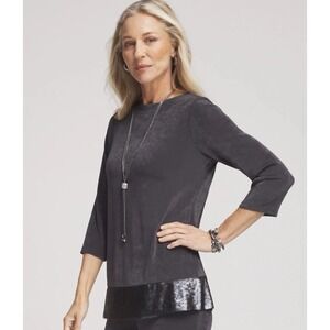Chico's Travelers Sequin Trim Tunic Top Size 2 US Large Soft Lavastone Blouse